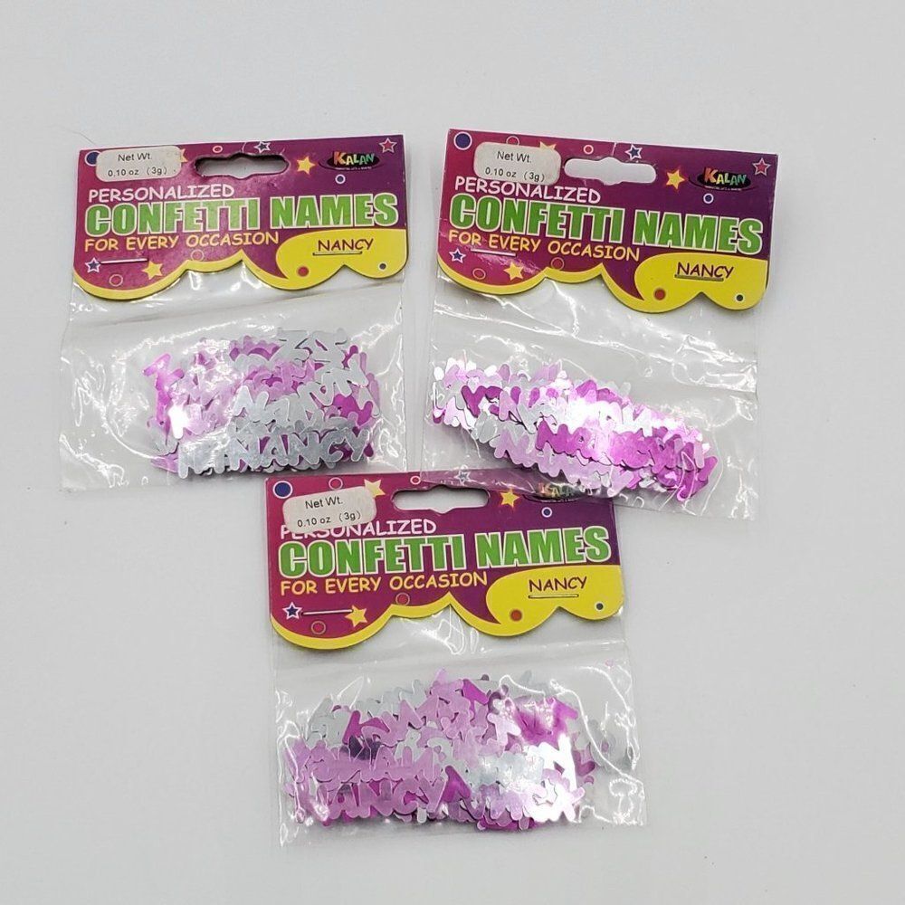 Nancy Personalized Name Confetti Pink & Silver Party Supplies Kalan 3 Packs